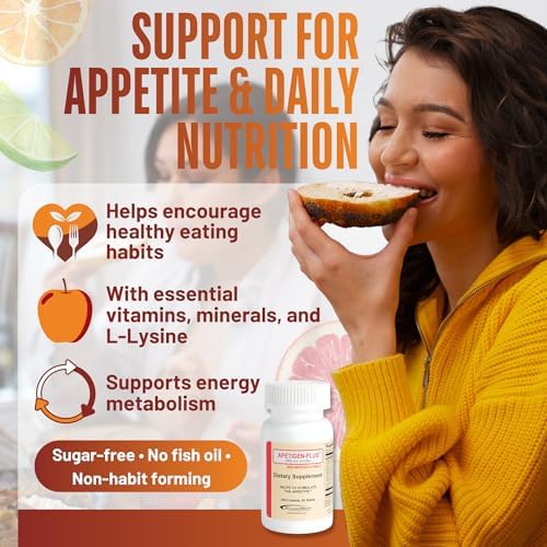 Apetigen-Plus Estimulante del Apetito para Aumento de Peso – Multivitamínico con Hierro, Zinc, L-Lisina y Complejo B – Tabletas Sin Azúcar para - imagen 2