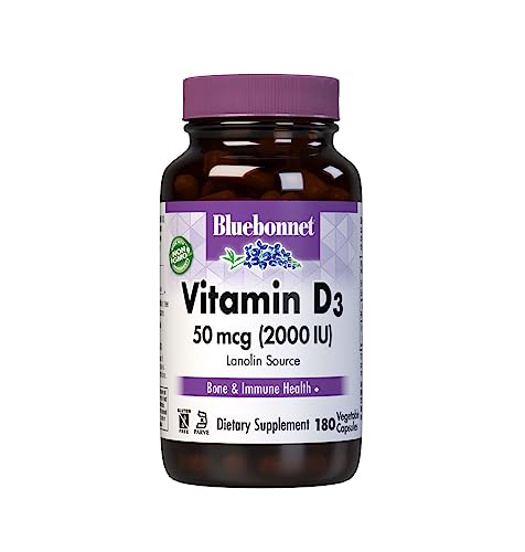 Cápsulas Vegetales de Vitamina D3 2000 IU Bluebonnet Nutrition, Ayuda en el Crecimiento Muscular y Esquelético, 180 Cápsulas, Sin GMO, Sin Gluten, - imagen 1