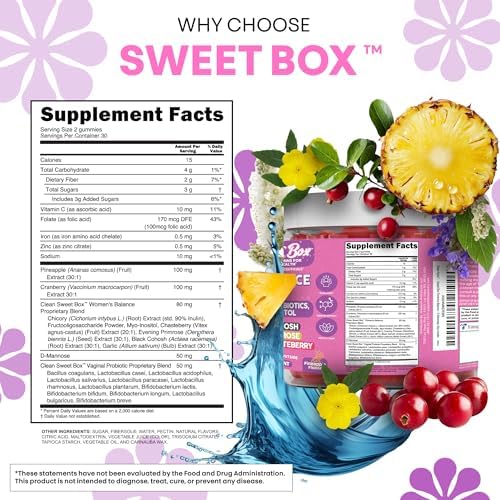 Gomitas Clean Nutra Feminine Balance para Mujeres con Probióticos Vaginales, Equilibrio de pH, 60 piezas, Piña, Arándano, Inositol y más. - imagen 5