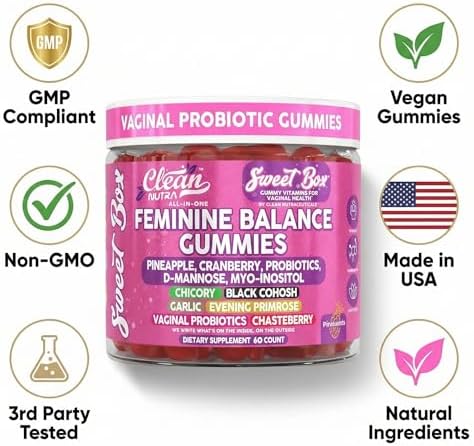 Gomitas Clean Nutra Feminine Balance para Mujeres con Probióticos Vaginales, Equilibrio de pH, 60 piezas, Piña, Arándano, Inositol y más. - imagen 8