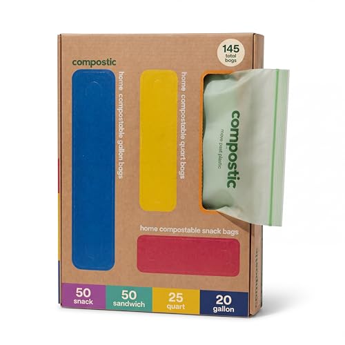 Bolsas Compostables Compostic para Sándwich y Snacks, Paquete Variado de 145 Piezas - Reutilizables, a Base de Plantas, Seguras para Congelar y - imagen 1
