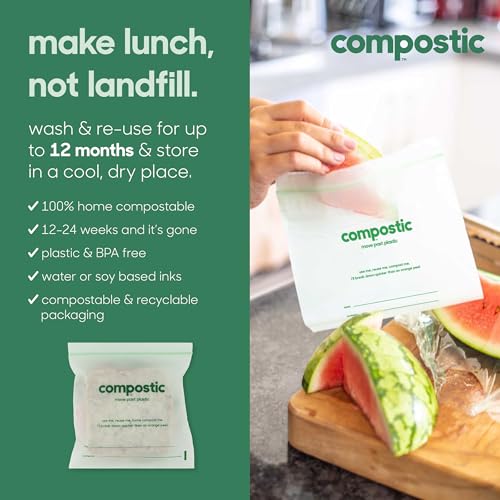 Bolsas Compostables Compostic para Sándwich y Snacks, Paquete Variado de 145 Piezas - Reutilizables, a Base de Plantas, Seguras para Congelar y - imagen 3