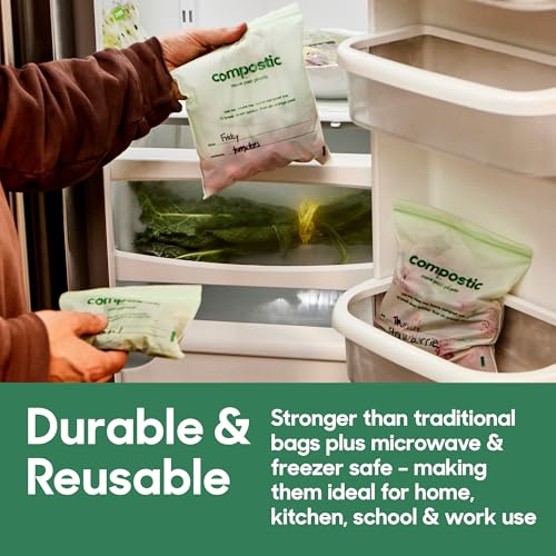 Bolsas Compostables Compostic para Sándwich y Snacks, Paquete Variado de 145 Piezas - Reutilizables, a Base de Plantas, Seguras para Congelar y - imagen 4