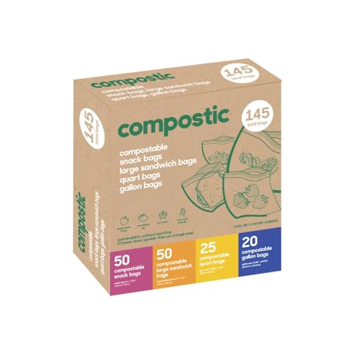 Bolsas Compostables Compostic para Sándwich y Snacks, Paquete Variado de 145 Piezas - Reutilizables, a Base de Plantas, Seguras para Congelar y - imagen 6