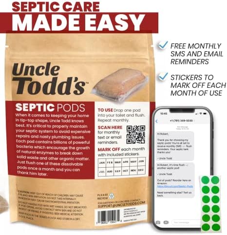 Podos de Tratamiento de Tanque Séptico Uncle Todd - Suministro para 12 Meses - Fórmula Potente con Enzimas y Bacterias Vivas para Prevenir Respalos y - imagen 2