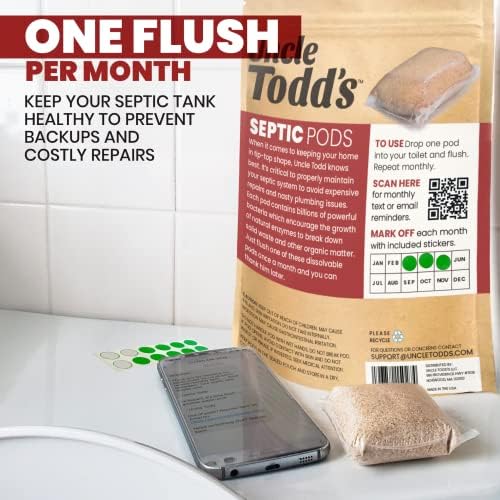 Podos de Tratamiento de Tanque Séptico Uncle Todd - Suministro para 12 Meses - Fórmula Potente con Enzimas y Bacterias Vivas para Prevenir Respalos y - imagen 4