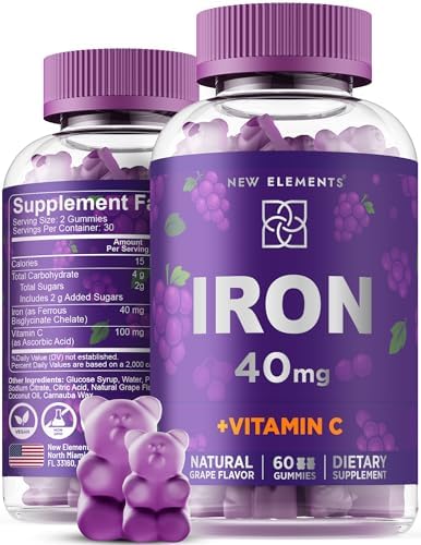 Gomitas de Hierro New Elements 40mg con Vitamina C 100mg – Suplemento de Hierro para Mujeres, Hombres y Adultos – Apoyo para Anemia, Inmunidad y - imagen 1