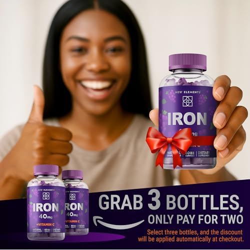 Gomitas de Hierro New Elements 40mg con Vitamina C 100mg – Suplemento de Hierro para Mujeres, Hombres y Adultos – Apoyo para Anemia, Inmunidad y - imagen 2