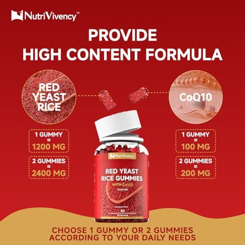 Gomitas NutriVivency de Arroz Rojo con CoQ10, 2400mg de Arroz Rojo y 200mg de CoQ10, Sin Azúcar, Veganas, No Transgénicas, Sabor Fresa, 60 Unidades - imagen 3