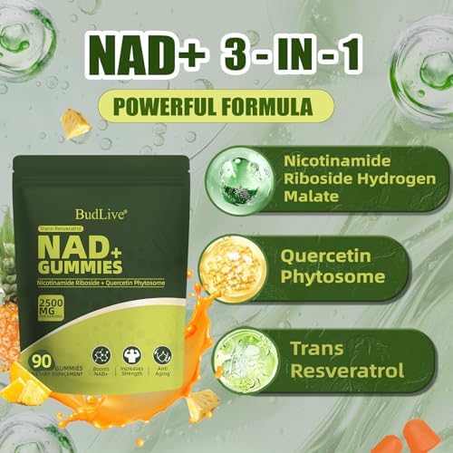 Gomitas BudLive NAD Resveratrol, Liposomales para Mujeres con Nicotinamida Ribósido, Quercetina y Trans-Resveratrol, 90 piezas, Antienvejecimiento y - imagen 3