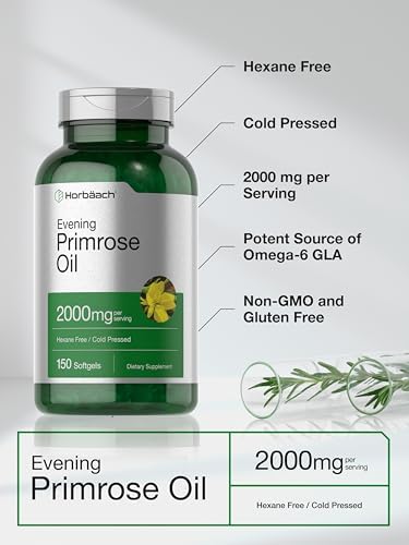 Aceite de Onagra Horbäach en Softgels | 2000 mg | 150 Cápsulas | Suplemento Prensado en Frío, Libre de Hexano con GLA | Sin OGM, Sin Gluten - imagen 4