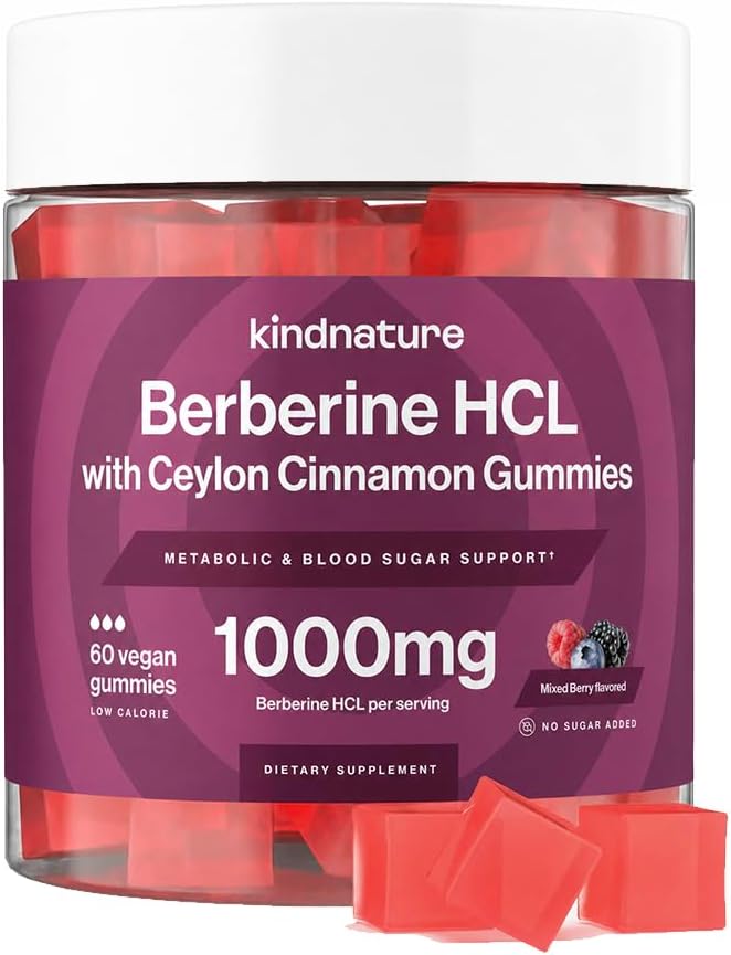 Gomitas de Berberina Kindnature 1000mg con Canela de Ceilán y Resveratrol – Suplemento 6 en 1 para Control de Azúcar en Sangre – Metabolismo y - imagen 1