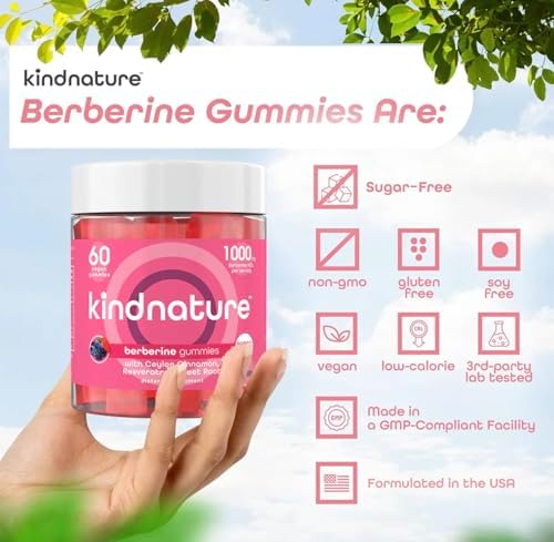 Gomitas de Berberina Kindnature 1000mg con Canela de Ceilán y Resveratrol – Suplemento 6 en 1 para Control de Azúcar en Sangre – Metabolismo y - imagen 4