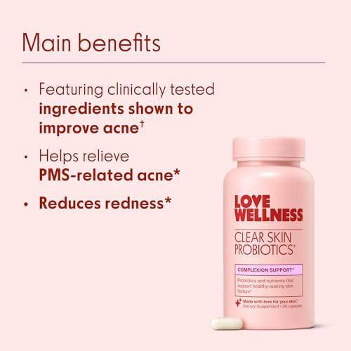 Probiotico Love Wellness Clear Skin | Tratamiento para el Acné Hormonal, Puntos, Enrojecimiento y Minimización de Poros | 30 Cápsulas - imagen 3