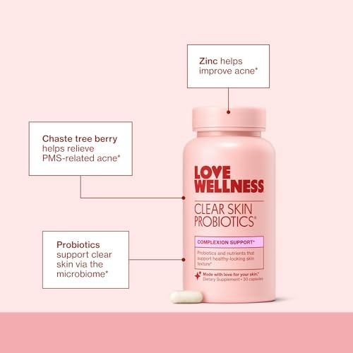 Probiotico Love Wellness Clear Skin | Tratamiento para el Acné Hormonal, Puntos, Enrojecimiento y Minimización de Poros | 30 Cápsulas - imagen 4