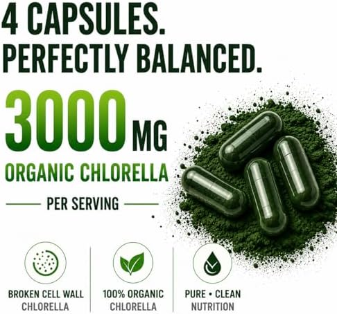 Cápsulas de Chlorella 3000 mg - Suplemento de Algas Verdeazuladas con Pared Celular Rota - Mejor Limpieza Natural Detox - Vitaminas y Minerales - imagen 5