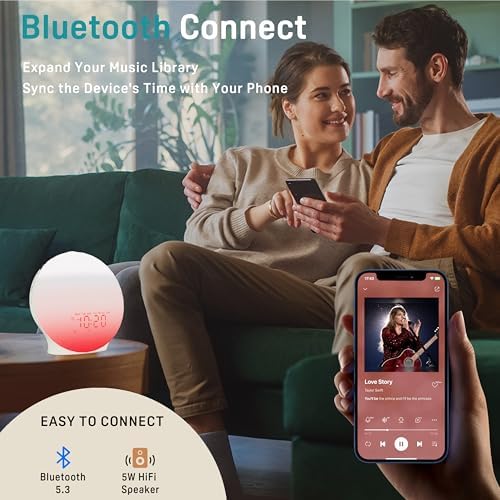 Reloj Despertador JALL con Pantalla Completa, Sonidos de Naturaleza y Luz de Amanecer, Altavoz Bluetooth Hi-Fi, Temporizador de Sueño de 8 Horas - imagen 7