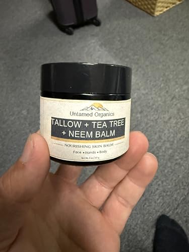 Bálsamo de Tallow de Té de Árbol Untamed Organics con Neem | Hidratante para Piel Seca y Áspera | 2 oz de Tallow de Res Alimentada con Pasto, Cera de - imagen 1