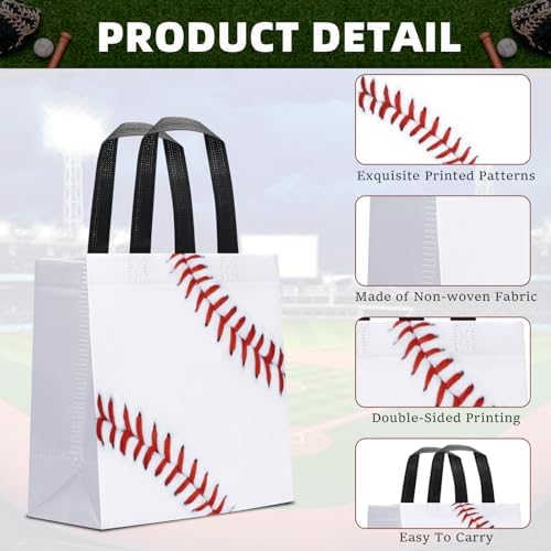 24 Piezas de Bolsas de Regalo de Béisbol para Fiestas con Asas, Bolsas Reutilizables para Snacks y Sorprenditas de Cumpleaños Deportivos - imagen 3