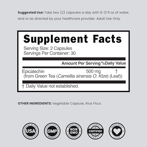 Extracto de Epicatequina 500mg por Porción (60 Cápsulas) Inhibidor de Myostatina, Bloqueador de Myostatina para Músculo Magro, Óxido Nítrico, - imagen 6