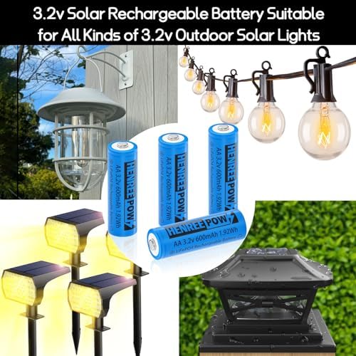 Baterías Recargables Henreepow AA 3.2v Solar, LiFePo4 600mAh 3.2v para Luces Solares, Faroles de Pared, Paquete de 6 - imagen 2
