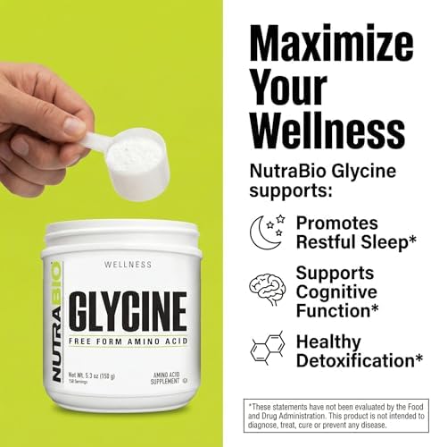 NutraBio Glycine en Polvo - Suplemento de Glicina - Aminoácido Libre - 1000mg por Porción - 150g, 150 Porciones - imagen 3