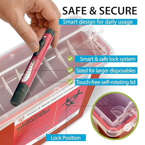 Contenedor de Desechos Cortantes para Uso en Casa y Profesional - Paquete de 2, 5 Cuartos, Gran Contenedor para Agujas, Tapa Rotativa Sin Contacto - imagen 5