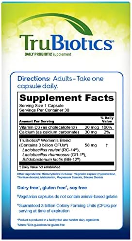 TruBiotics Probiótico para Mujeres, Salud Digestiva, Vaginal y Ósea, con Bifidobacterias, Suplemento Diario de 30 Cápsulas - imagen 2