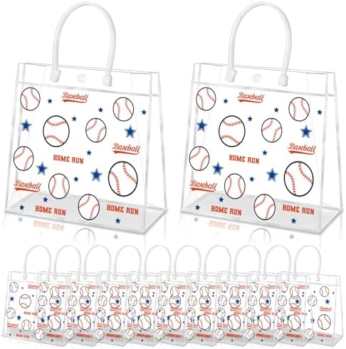 HYMENEX Paquete de 24 Bolsas de Regalo de PVC Transparente para Beisbol, Bolsas de Snacks con Asas para Fiestas y Decoraciones Deportivas - imagen 1
