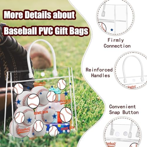 HYMENEX Paquete de 24 Bolsas de Regalo de PVC Transparente para Beisbol, Bolsas de Snacks con Asas para Fiestas y Decoraciones Deportivas - imagen 3
