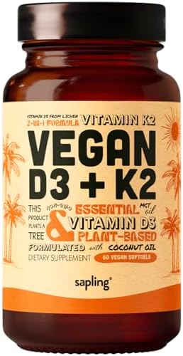 Suplemento Vegano de Vitamina D3 + K2 Sapling con Aceite MCT de Coco - 4000 IU de Vitamina D y 100 mcg de Vitamina K2 Mk7 - 60 Softgels para - imagen 1