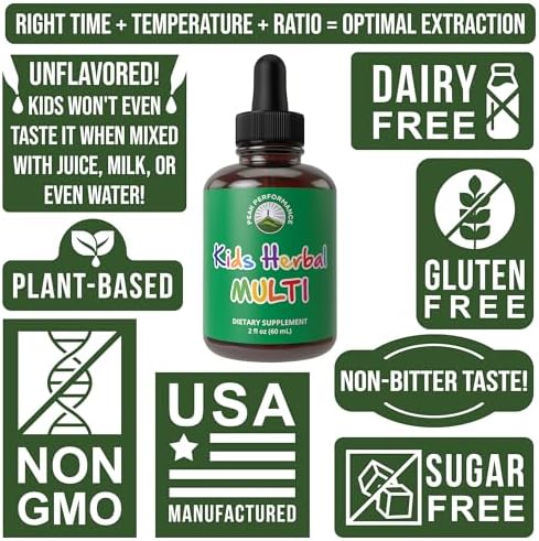 Vitaminas para Niños Peak Performance - Multivitamínico Herbal Líquido Vegano Sin Azúcar 14 en 1 para Niños y Adolescentes - 2 fl oz - imagen 8