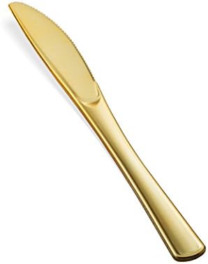 Juego de Cubiertos Desechables de Plástico Dorado de 200 Piezas - 100 Tenedores, 50 Cucharas y 50 Cuchillos Resistentes para Fiestas - imagen 4