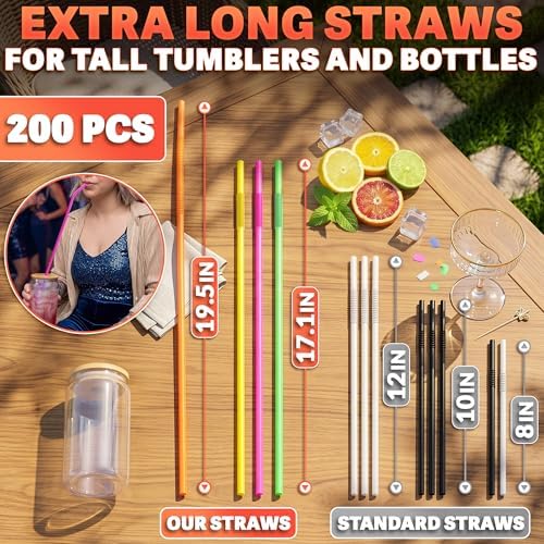 200 Piezas de Popotes Desechables Extra Largos de 17.1 a 19.5, 0.32 de Diámetro – Popotes de Plástico Flexibles y Extendibles para Vasos Grandes | - imagen 2