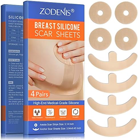 Hojas de Silicona para Cicatrices en Senos - Paquete de 8, Incluye 4 Tiras Suaves para Areolas y 4 Hojas Ancla - imagen 1