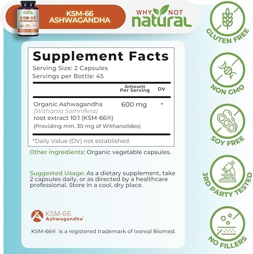 Suplementos en Cápsulas de Ashwagandha Orgánica Natural KSM 66 - Why Not - imagen 3