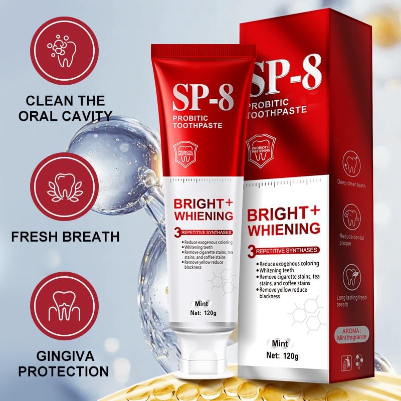 Pasta de Dientes Blanqueadora SP-8 con Probióticos - Salud Dental y de Encías - Sin Flúor, Sabor Doble Menta, Frescura Duradera (4) - imagen 3