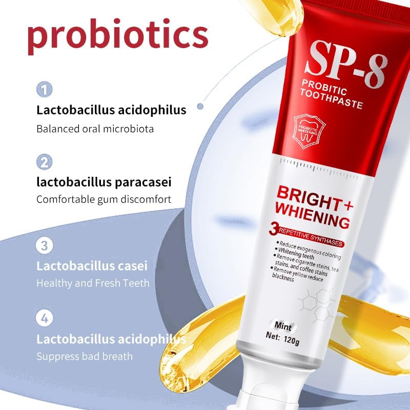 Pasta de Dientes Blanqueadora SP-8 con Probióticos - Salud Dental y de Encías - Sin Flúor, Sabor Doble Menta, Frescura Duradera (4) - imagen 5