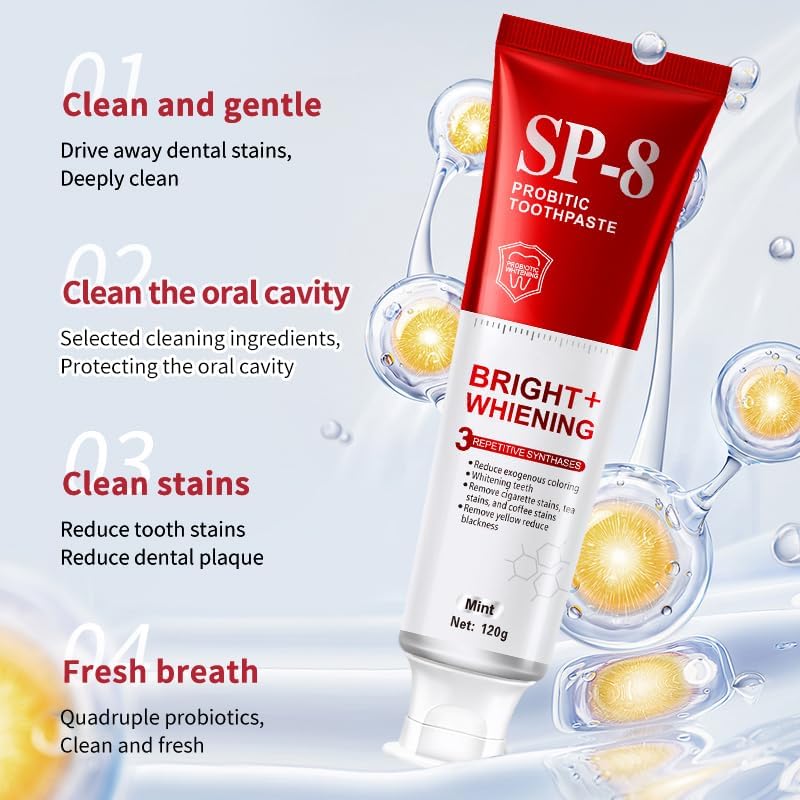Pasta de Dientes Blanqueadora SP-8 con Probióticos - Salud Dental y de Encías - Sin Flúor, Sabor Doble Menta, Frescura Duradera (4) - imagen 6