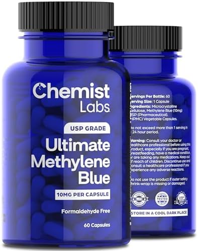 Cápsulas de Azul de Metileno Chemist Labs para Humanos - Grado USP 99% Pureza, Apoyo a la Función Celular y Mitocondrial, Hecho en EE. UU., 60 - imagen 1