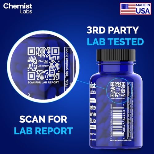 Cápsulas de Azul de Metileno Chemist Labs para Humanos - Grado USP 99% Pureza, Apoyo a la Función Celular y Mitocondrial, Hecho en EE. UU., 60 - imagen 4