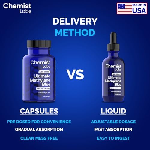 Cápsulas de Azul de Metileno Chemist Labs para Humanos - Grado USP 99% Pureza, Apoyo a la Función Celular y Mitocondrial, Hecho en EE. UU., 60 - imagen 6