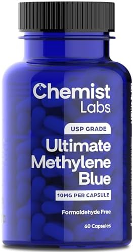 Cápsulas de Azul de Metileno Chemist Labs para Humanos - Grado USP 99% Pureza, Apoyo a la Función Celular y Mitocondrial, Hecho en EE. UU., 60 - imagen 8