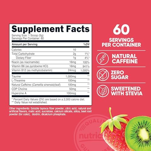 Nutricost Energy Complex (Fresa Kiwi) (60 Porciones) - Suplemento Dietético en Polvo de Energía Limpia, 300g - imagen 2