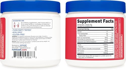 Nutricost Energy Complex (Fresa Kiwi) (60 Porciones) - Suplemento Dietético en Polvo de Energía Limpia, 300g - imagen 6