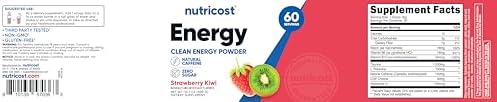 Nutricost Energy Complex (Fresa Kiwi) (60 Porciones) - Suplemento Dietético en Polvo de Energía Limpia, 300g - imagen 7