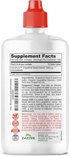 Zazzee GSE, Extracto de Semilla de Pomelo Líquido Triple Fuerza 3X, 4 Onzas, 500 Porciones, 300 mg por Porción, Vegano, Sin Gluten, Natural, Hecho en - imagen 4