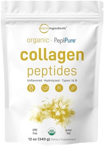 Colágeno en Polvo Orgánico Micro Ingredients, 12oz | Tipo I & III + Proteína Natural | Fuente de Bovino Alimentado con Pasto | Sin Sabor | Apoya la - imagen 1