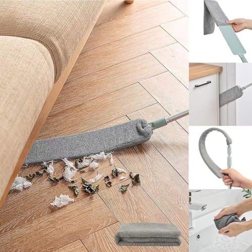 Cepillo de Polvo para Espacios Reducidos con Mango Extensible (40 a 55 pulgadas) Duster Flexible y Lavable para Sofás, Camas y Muebles - Gris Húmedo - imagen 1