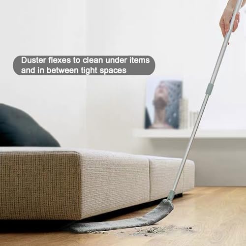 Cepillo de Polvo para Espacios Reducidos con Mango Extensible (40 a 55 pulgadas) Duster Flexible y Lavable para Sofás, Camas y Muebles - Gris Húmedo - imagen 3
